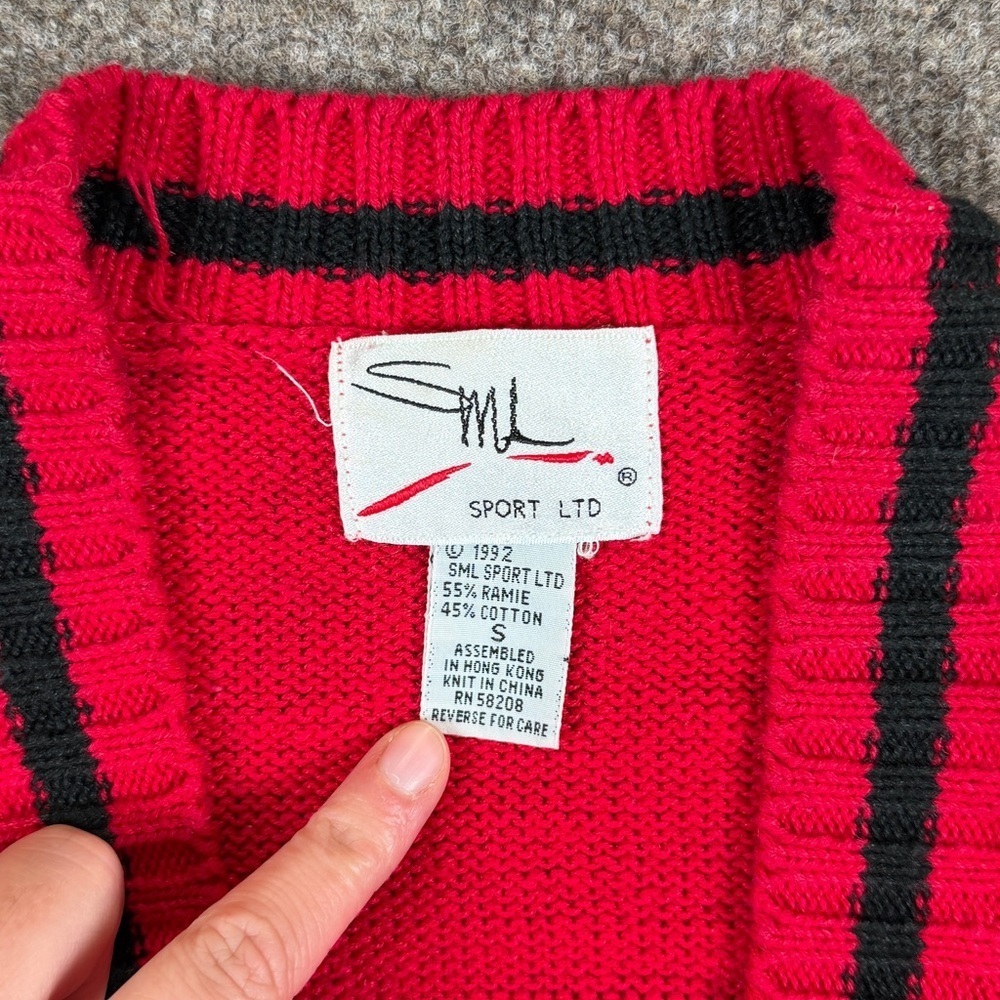 Vintage 90s Red Argyle Diamond Deep V-Neck Cardigan Sweater Women S Teacher Core - Picture 3 of 14
